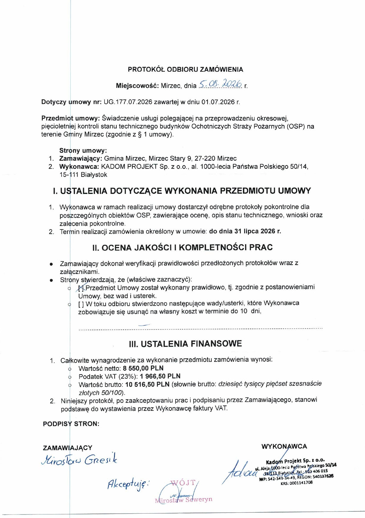 Skan referencji dotyczącej: OSP Mirzec – przeglądy okresowe