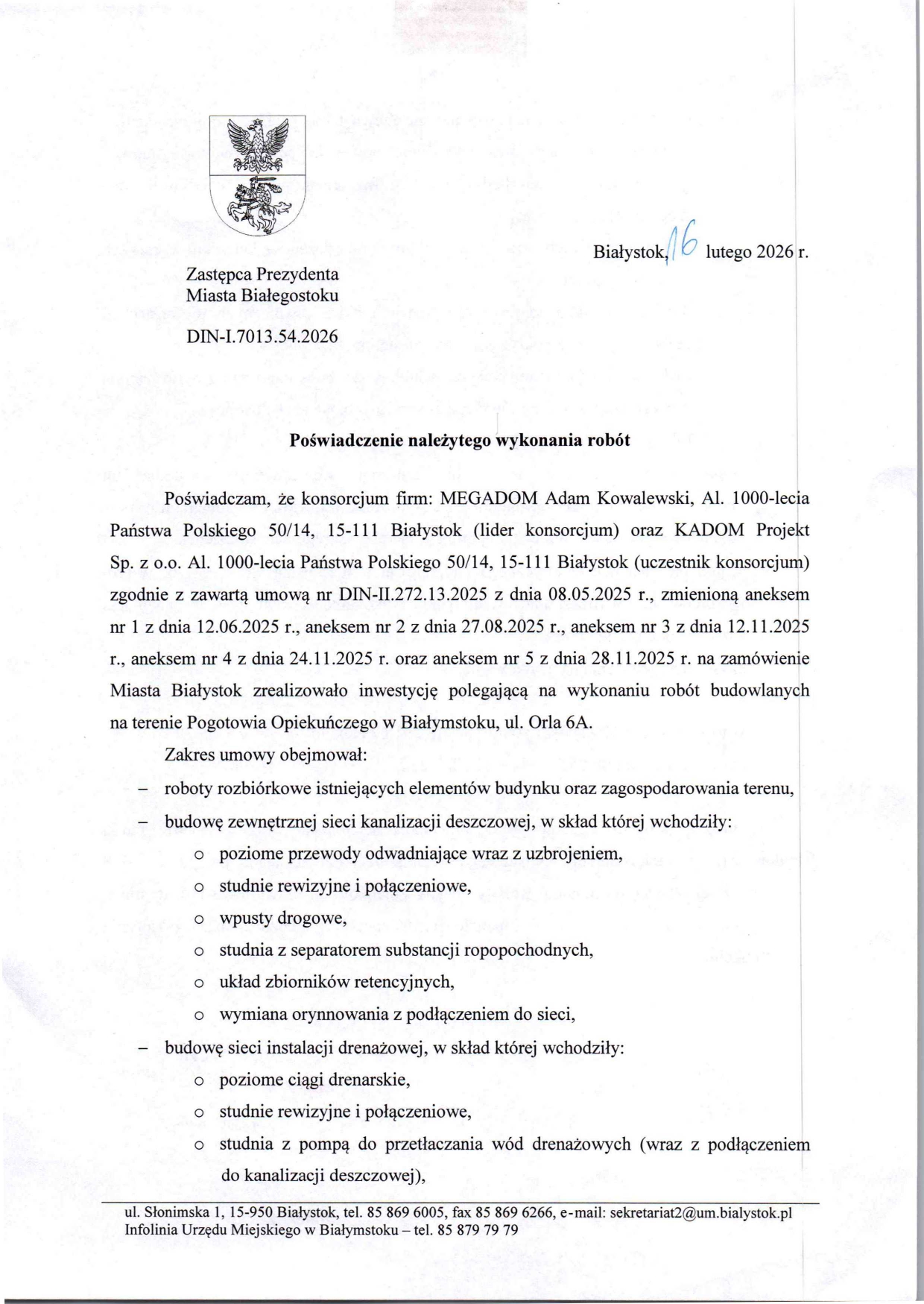 Skan referencji dotyczącej: Pogotowie Opiekuńcze – ul. Orla 6A w Białymstoku